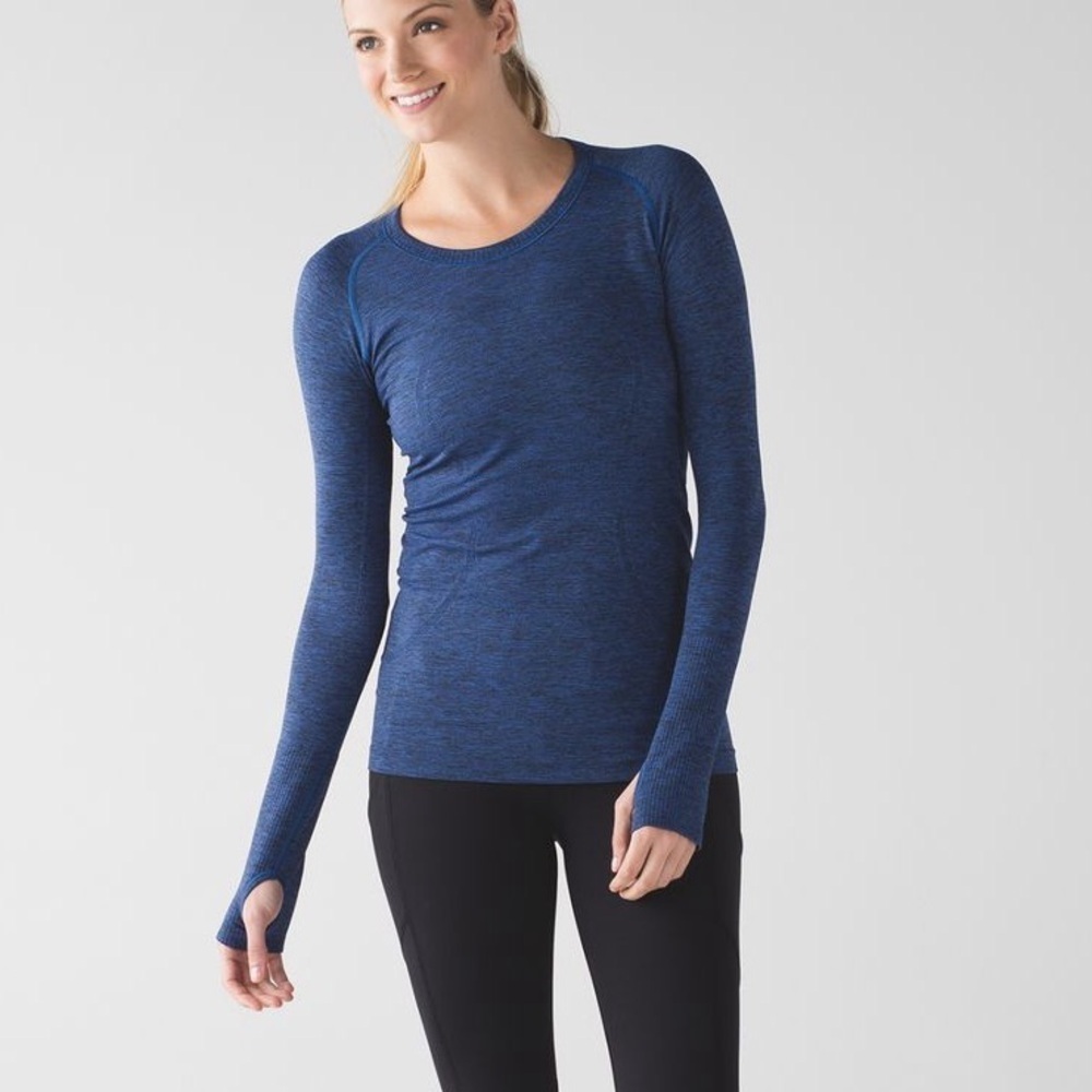 Lululemon Swiftly Tech Long Sleeve Crew - Black / Sapphire Blue SZ 6